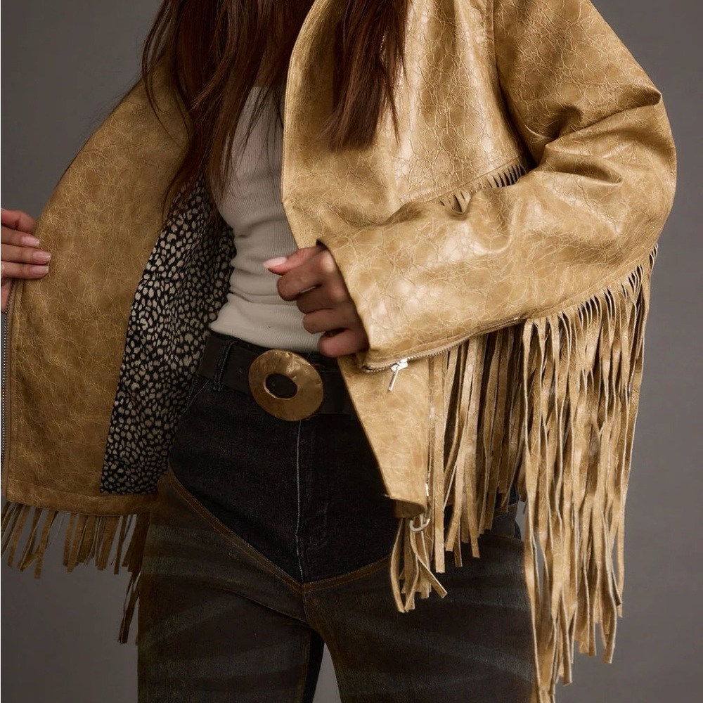 NWT 12th Tribe Phoenix Taupe Vegan Leather Moto Fringe
Jacket - Picture 7 of 7